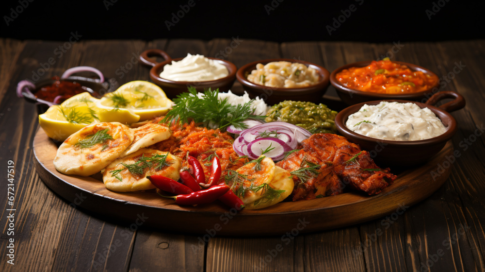 Ukrainian cuisine. Salty fat in spices on a wooden