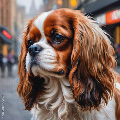 king charles spaniel on the street