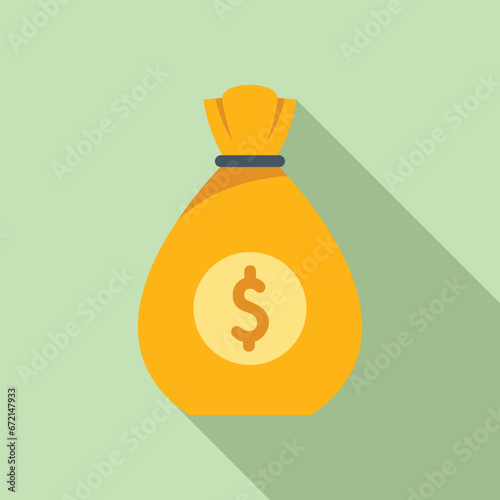 Dollar money bag icon flat vector. Sign currency wallet safe. Coin finance