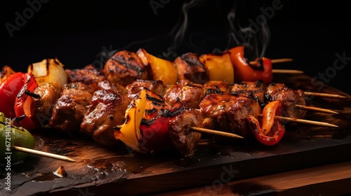 Kebab platter with flame broiled chicken lula kebab ribs kebab and barbecued peppers