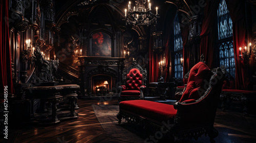 Vampire Dracula castle interior Victorian red furniture
