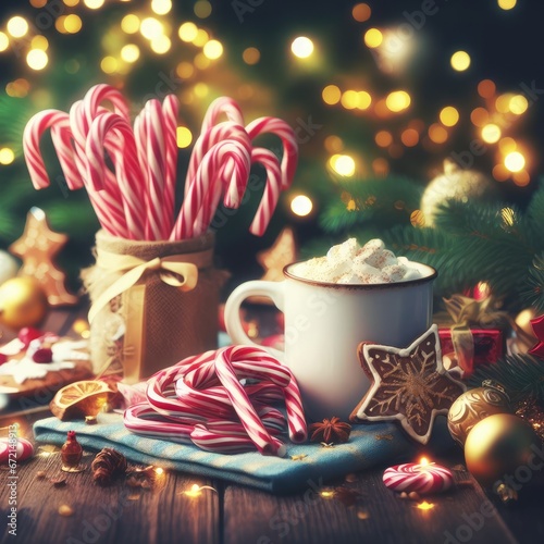 christmas candy canes and candles christmas decoration background
