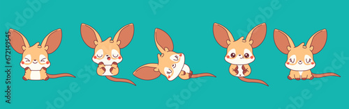 Collection of Vector Cartoon Baby Kangaroo Art. Set of Kawaii Isolated Baby Marsupial Animal Illustrations for Prints for Clothes, Stickers, Baby Shower, Coloring Pages
