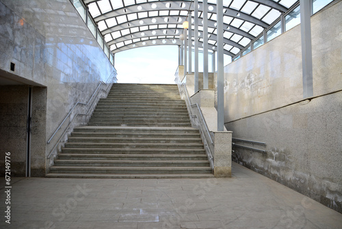 concrete underpass with glass roof copy space