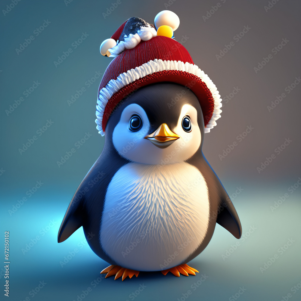 Fototapeta premium christmas penguin with santa hat