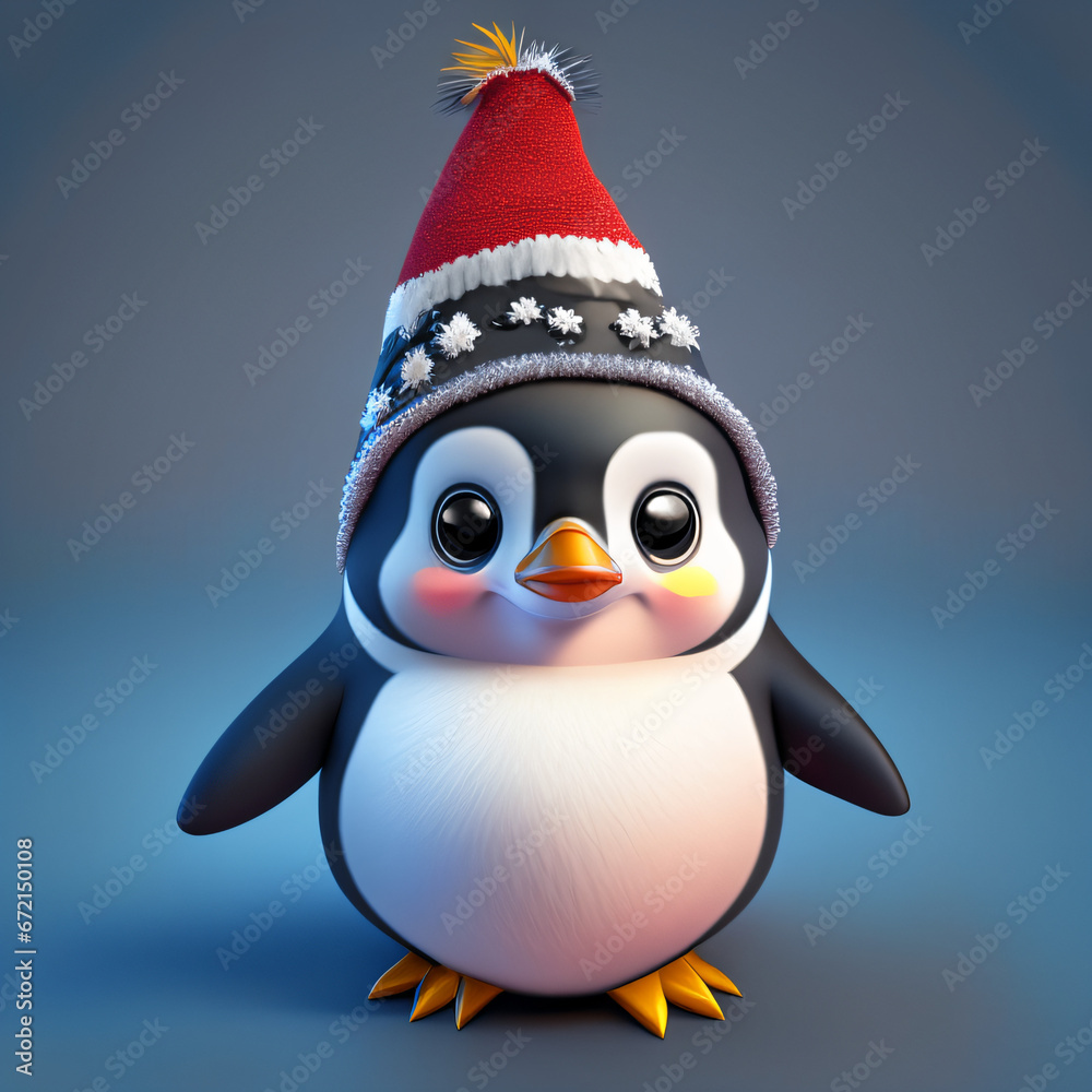 Fototapeta premium christmas penguin with santa hat