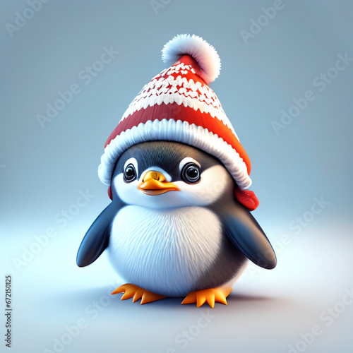 christmas penguin with santa hat