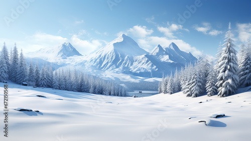 Scene see of mountains secured in snow and harvest time trees