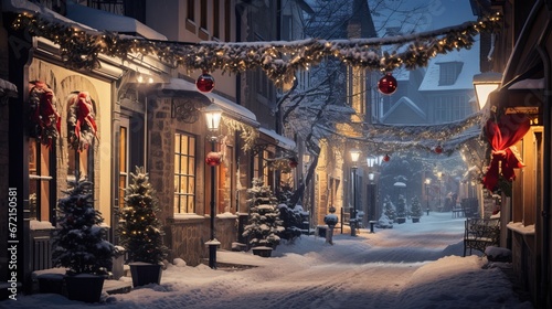 Road in a Christmas night in an ancient town photo