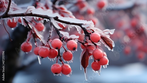 Frost covered red berries in winter