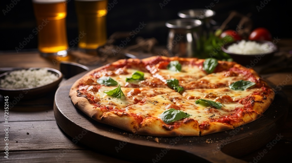 There is a Margarita pizza sitting on the table. There is a Margarita pizza sitting on the table.
