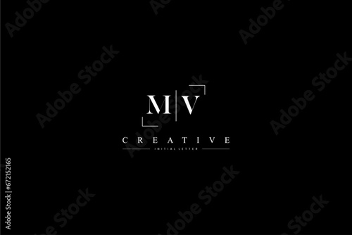 minimalist MV initial logo with simple vertical stroke line in black