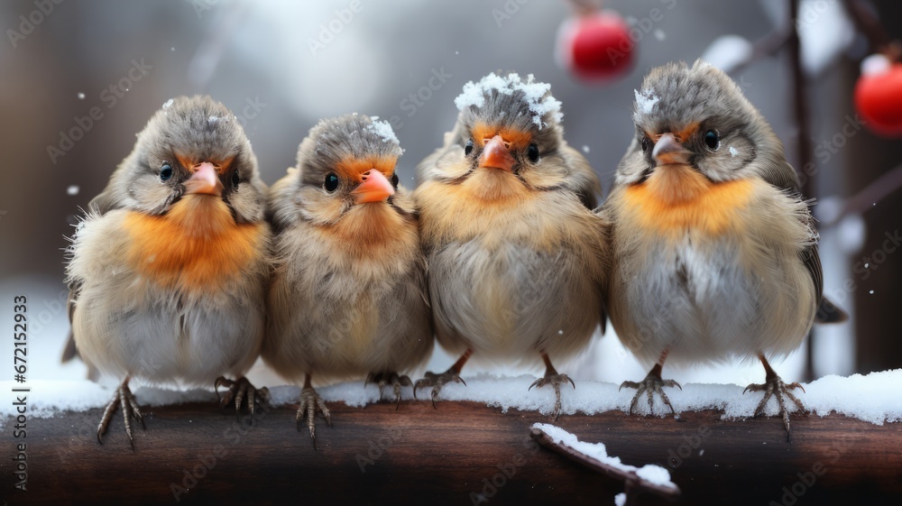 Sweet Christmas bird in the snow