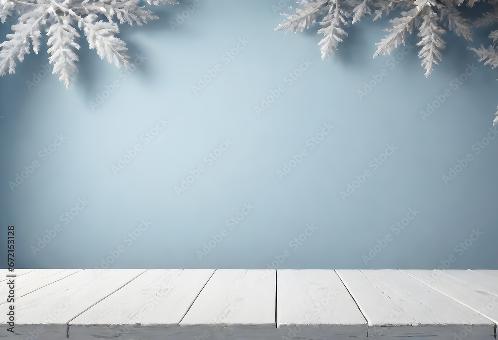 Painting 3d style, Soft Focus Empty white wooden table, Simple and elegant luxury. background image of the New Year Festival, Christmas soft pastel blue tones. Painting 3d style, Soft Focus Empty white wooden table, Simple and elegant luxury. background image of the New Year Festival, Christmas soft pastel blue tones.