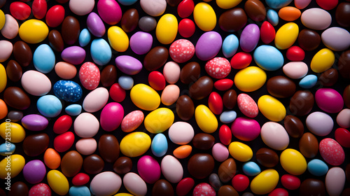 various colorful chocolate candies  top view colorful  candy background