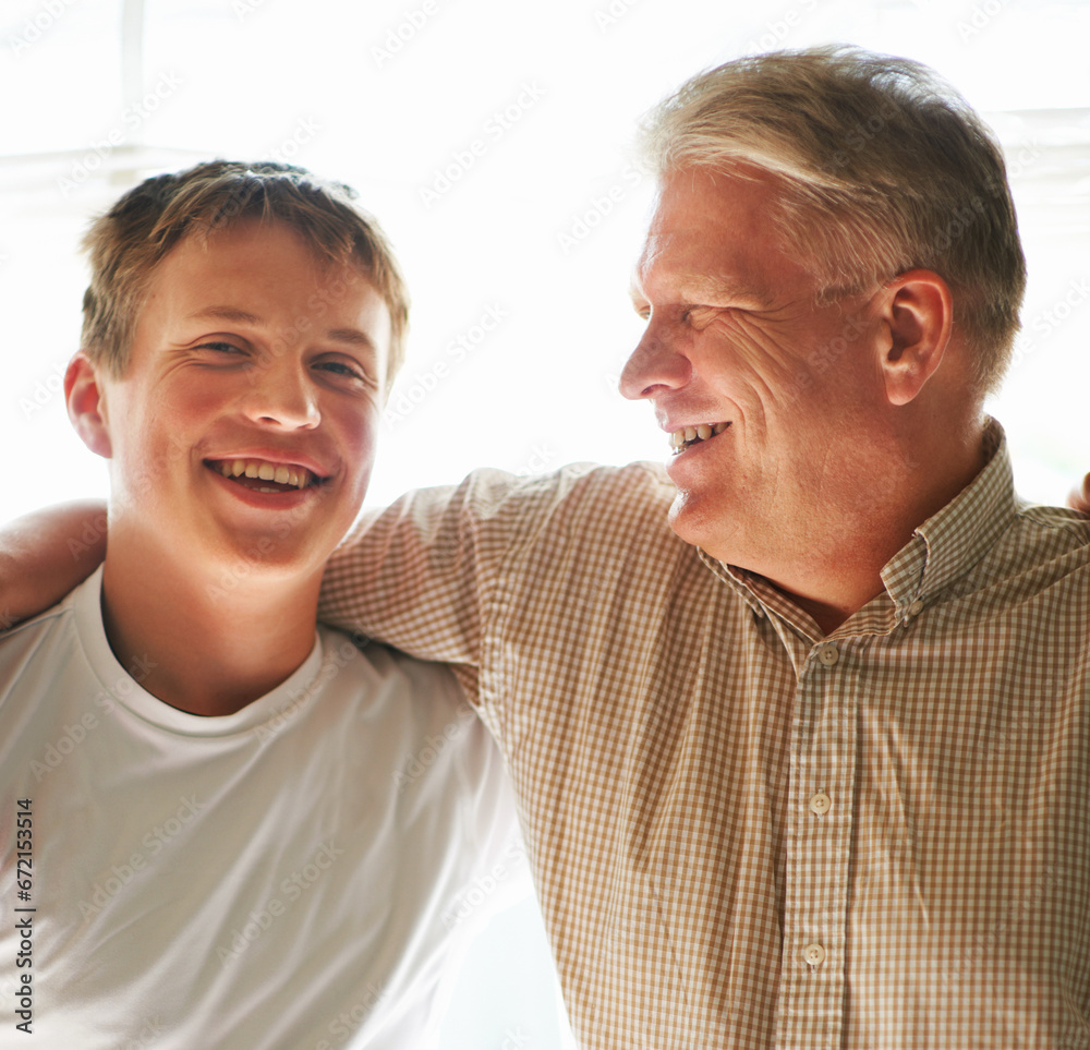 Grandfather, teenager and hug with smile, happy and embrace with love, grandchild and home. Grandparent, support or bonding together for relationship, family or retired with boy, house or senior man Grandfather, teenager and hug with smile, happy and embrace with love, grandchild and home. Grandparent, support or bonding together for relationship, family or retired with boy, house or senior man