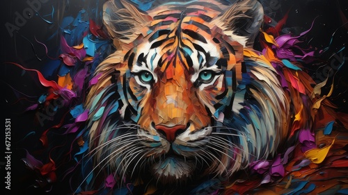 Animal head portrait painting of a tiger with colorful colors © senadesign