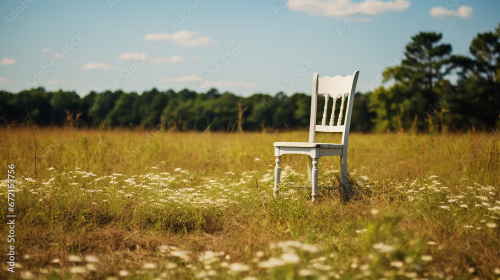 Fototapeta premium White wooden chairs in the lawn