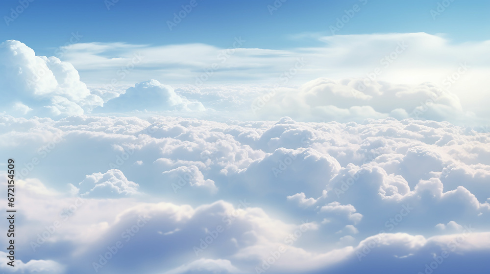 Fototapeta premium High nature view large white clouds on soft sky background in the morning, View of white cloudy on the planeş Made with generative ai