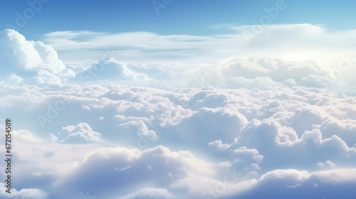 Fototapeta Naklejka Na Ścianę i Meble -  High nature view large white clouds on soft sky background in the morning, View of white cloudy on the planeş Made with generative ai