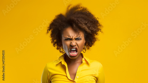 Angry irritated African American girl on yellow background © sema_srinouljan