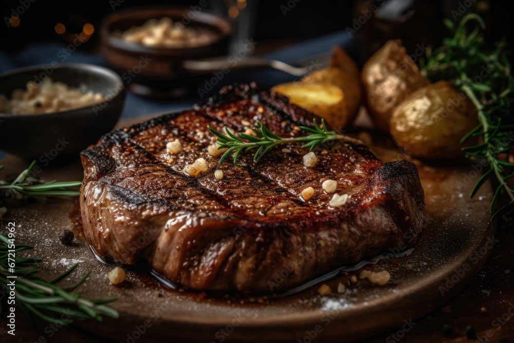Seared BBQ Steak with Herbs and Spices, generative ai, ai, generative Seared BBQ Steak with Herbs and Spices, generative ai, ai, generative