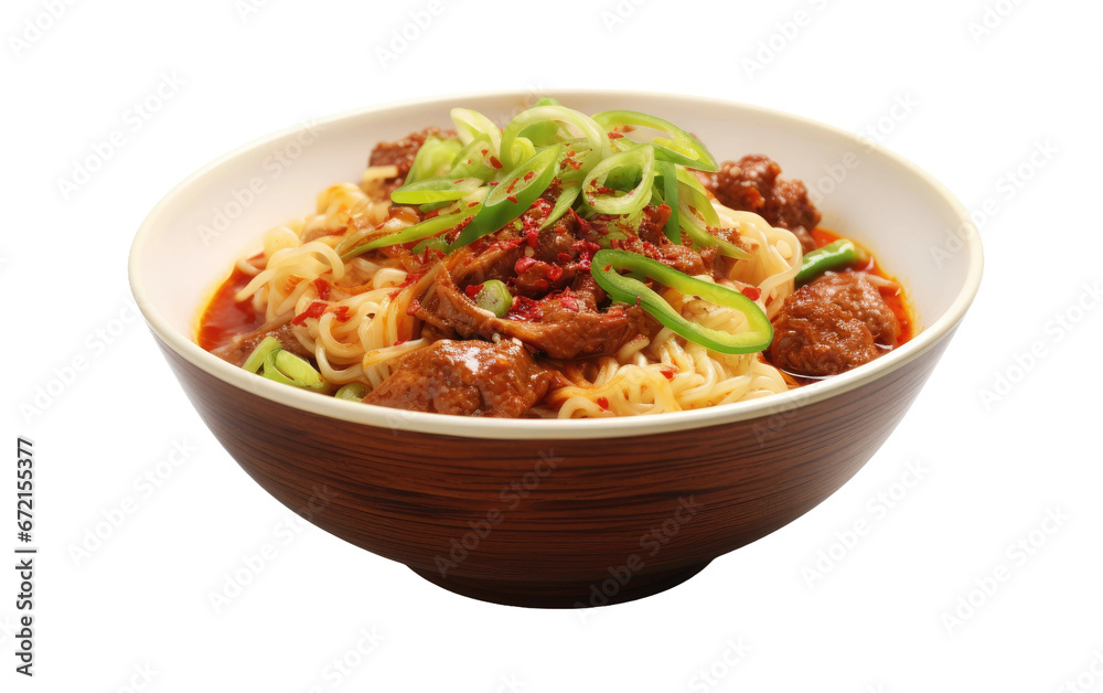 Ramen Heatwave Unveiling the Spicy Delights of Chili Flavor on White or PNG Transparent Background. Ramen Heatwave Unveiling the Spicy Delights of Chili Flavor on White or PNG Transparent Background.