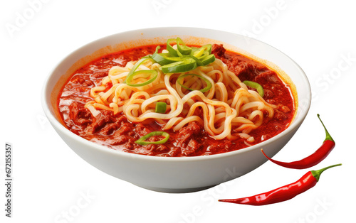 Spicy Noodle Symphony Exploring the Heat of Chili Ramen on White or PNG Transparent Background.