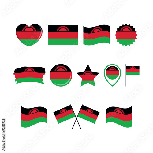 Free Download Malawi flag icon set vector isolated on a white background. Malawi Flag graphic design element. Flag of Malawi symbols collection. Set of Malawi flag icons in flat style - GFXLoad