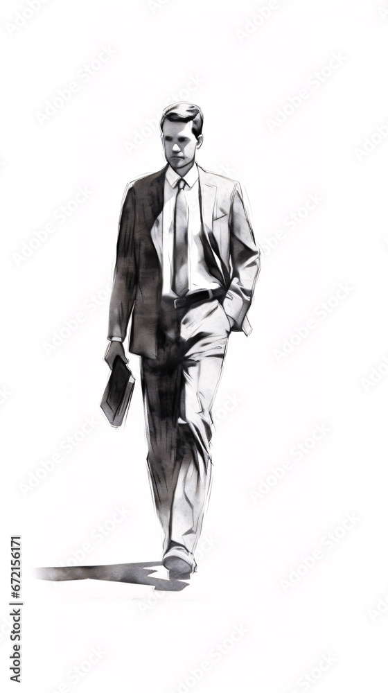 Fototapeta premium Black Pencil Sketch of man on White Background, Perfect for Editorial Illustrations and Website Design.