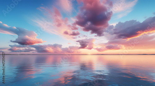 A dreamy wallpaper of wispy clouds against a vibrant sunset sky  invoking a sense of wonder and serenity.