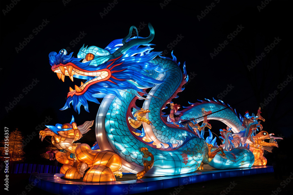 Blue Chinese Dragon symbol of 2024. Chinese New Year