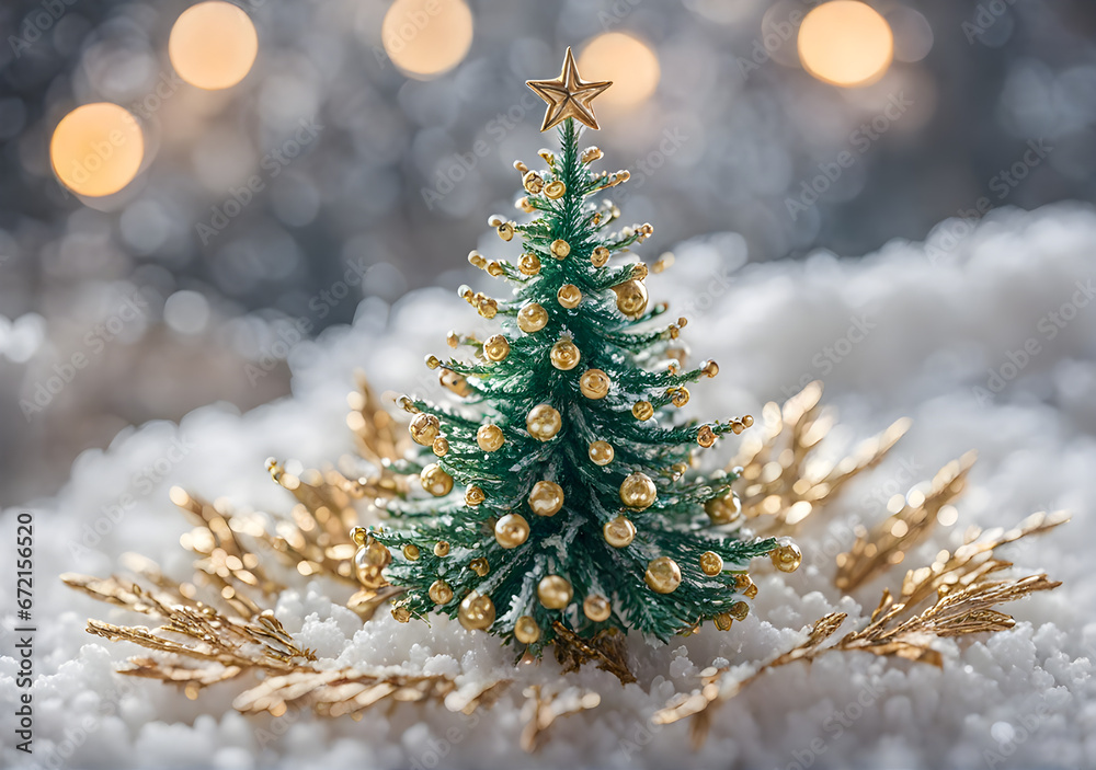 Small decorative Christmas tree decorated with ornament, isolated on white background. Generative AI