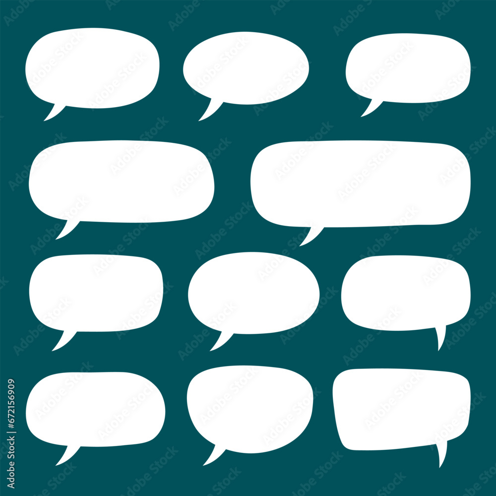 Set of hand drawn speech bubbles. Speak bubble text, cartoon chatting box, message box. Blank empty white speech bubbles. Set of hand drawn speech bubbles. Speak bubble text, cartoon chatting box, message box. Blank empty white speech bubbles.