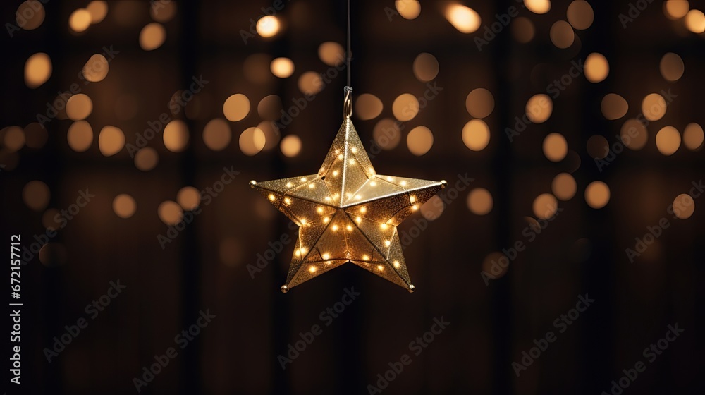 Shimmering gold star lights on a dark background for festive occasions