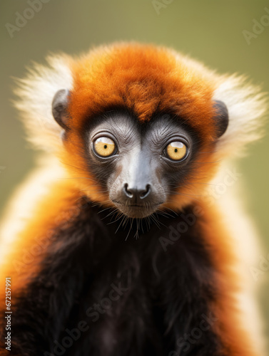 close up portrait of a red ruffed lemur baby