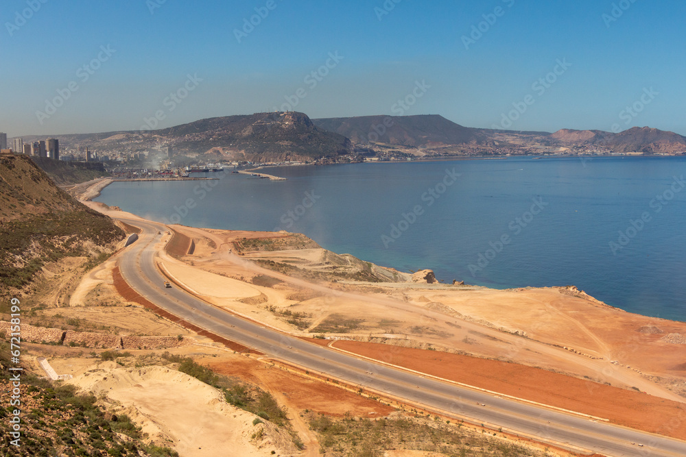 Construction in progress of the new highway between the port and the West East highway. Oran, Algeria. Construction in progress of the new highway between the port and the West East highway. Oran, Algeria.