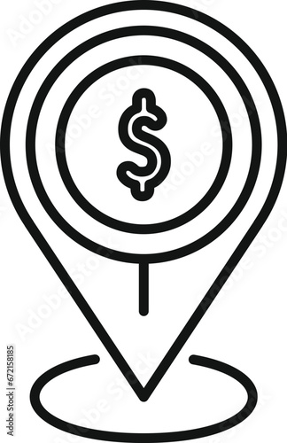 Coin money location icon outline vector. Sign change cash. Change atm