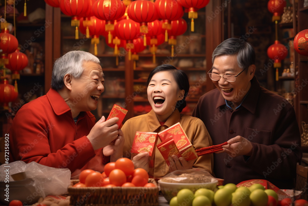 Fototapeta premium Multi generation family celebrating Chinese New Year