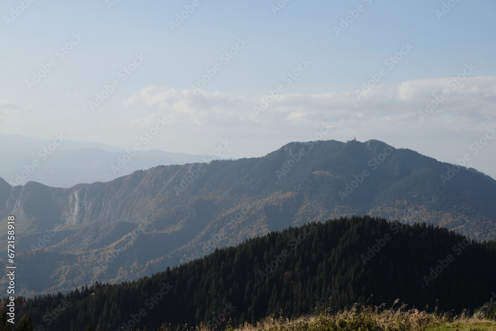 Landscape view from Piatra Mare mountains. Taking in the scenic beauty from the vantage point of the Piatra Mare Mountains. 