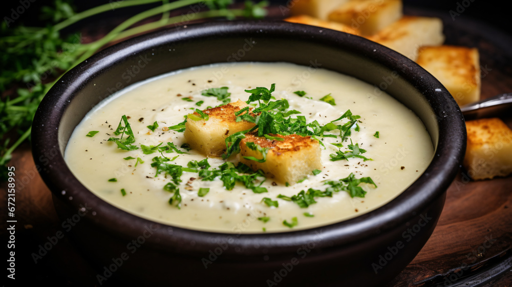 Cream of Hamburg root soup with Parmesan cheese