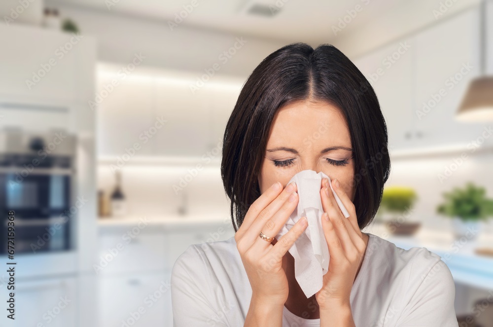 Breathing problem, portrait of woman feel bad Breathing problem, portrait of woman feel bad