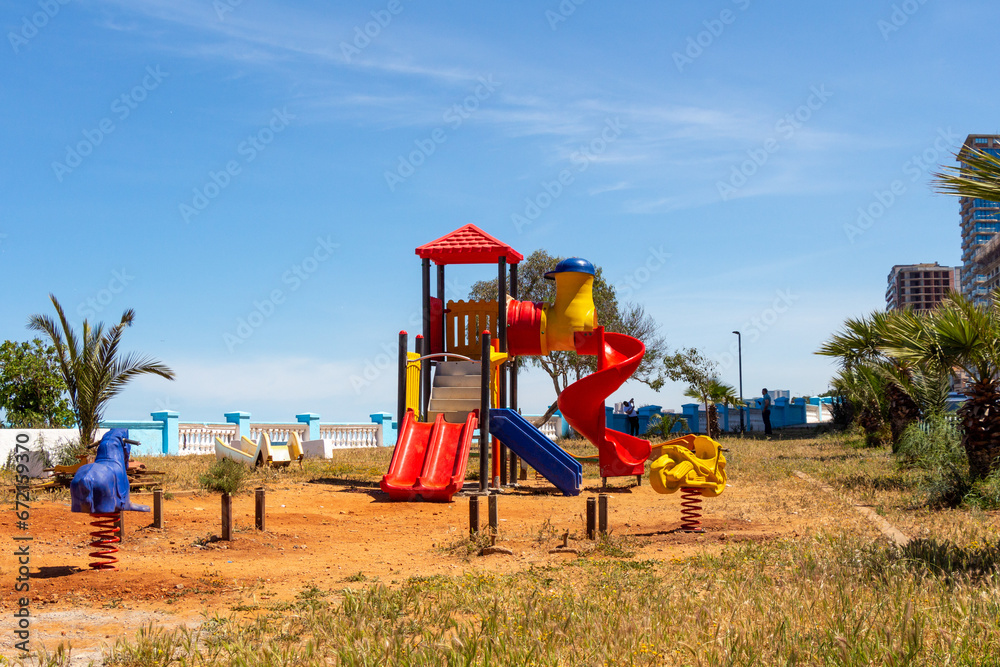 Children playground, Oran, Algeria. Perfect blue sky.