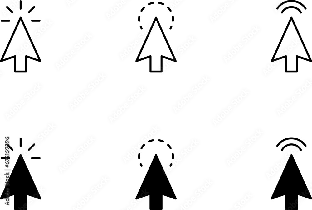 Obraz premium Computer mouse click cursor black arrow icons set. Cursor icon. Vector illustration. Mouse click cursor collection.