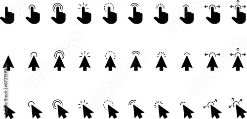 Computer mouse click cursor black arrow icons set. Cursor icon. Vector illustration. Mouse click cursor collection.