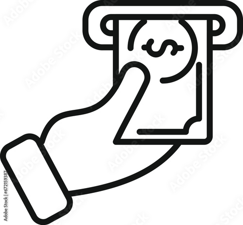 Take money cash from atm icon outline vector. Card change. Payment sign