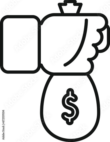 Take money bag icon outline vector. Currency atm safe. Business finance