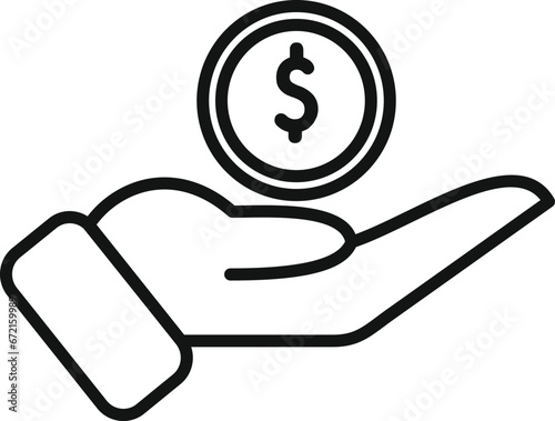 Care money coin hand icon outline vector. Investment credit. App business coin