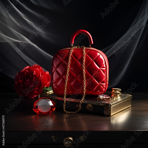 red gift box with pearls