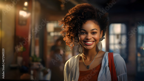 Elegant Urban Lifestyle Smiling Black Lady